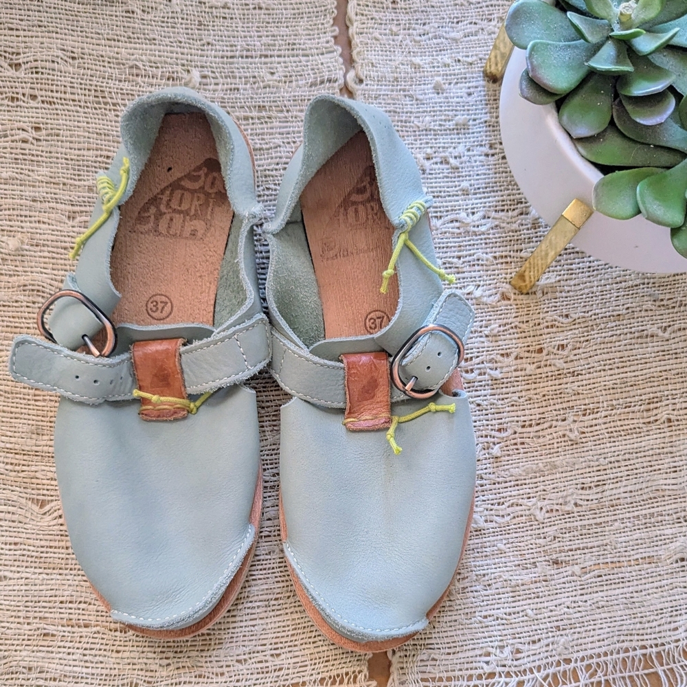 Light Blue Women's Casual Leather Slip-On Shoes